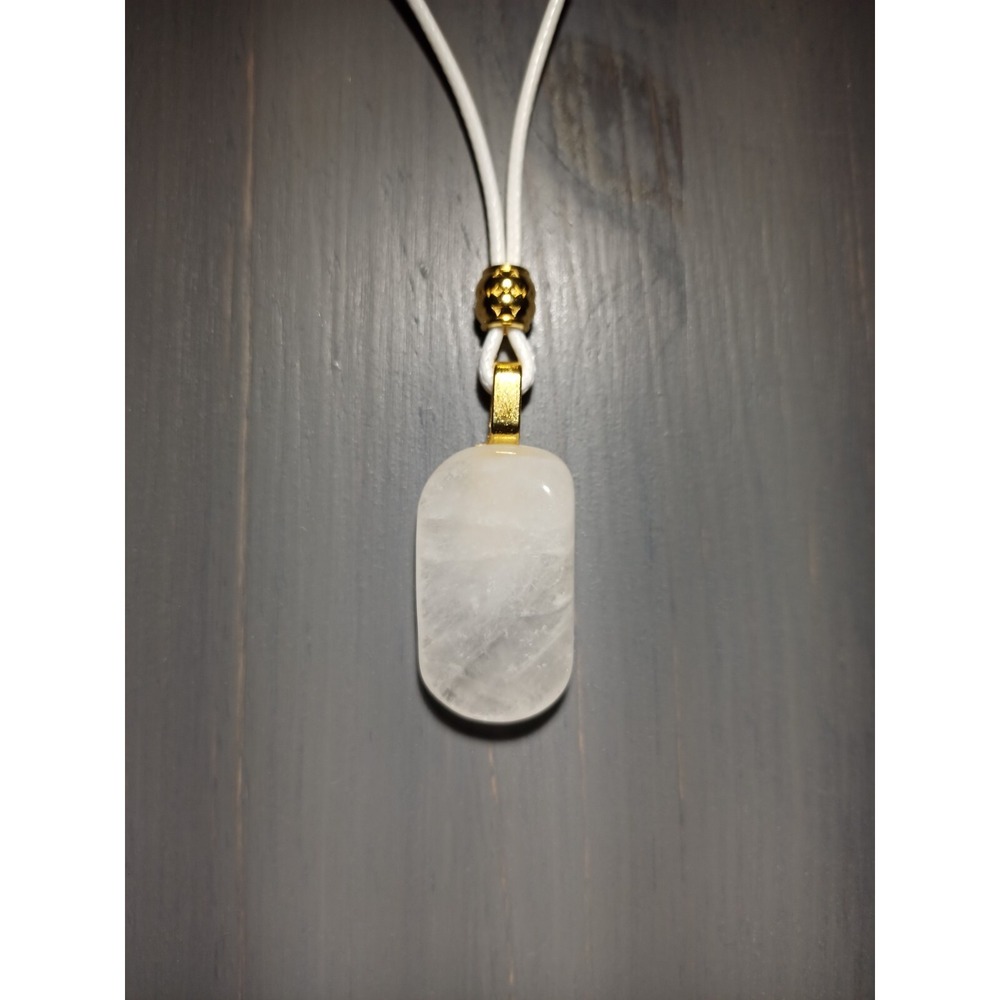 White Quartz Stone Pendant Necklace Waxed Cord Break Away Closure Minimalist